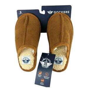 Dockers Slippers  Kids Boys S (11-12)  NWT  Brown Corduroy Fleece Lined Scuffs